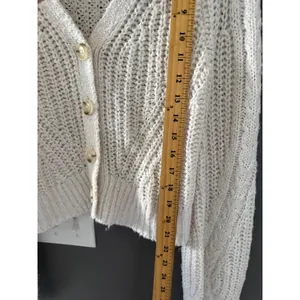 Abercrombie &‎ Fitch Womens XS Cream Chunky Knit Cropped V-Neck Cardigan Sweater thumbnail 7