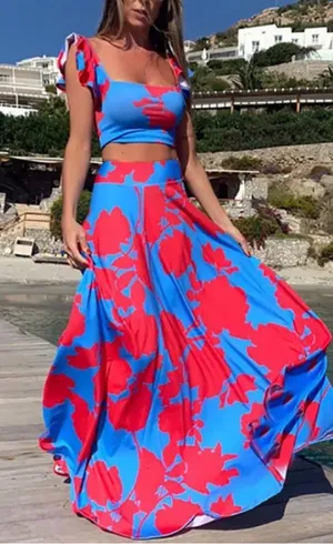 Amazon Women’s 2 piece Floral Print Crop Top & Maxi Size Small thumbnail 1