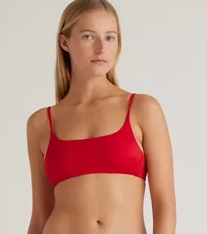 New Quince Italian Scoop Neck Bikini Top Cherry Red Size XL thumbnail 1