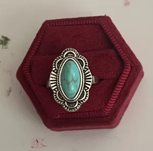 Silver Statement Ring with Turquoise Marquise Stone thumbnail 1