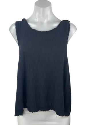 Free People We The Free Black Rib Knit Fringe V Open Back Boxy Tank Top Size S thumbnail 1