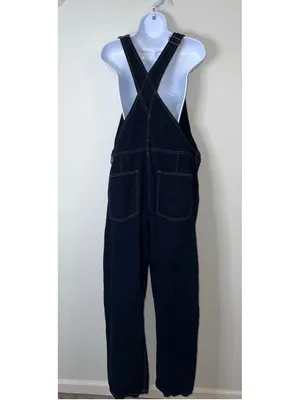 Women's Free People Dark Blue Denim Overalls Size LARGE thumbnail 4