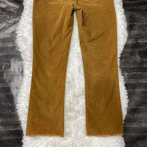 Madewell Cali Demi-Boot Plush Corduroy Brown Tan Flare Button Fly Jeans Raw Hem thumbnail 8