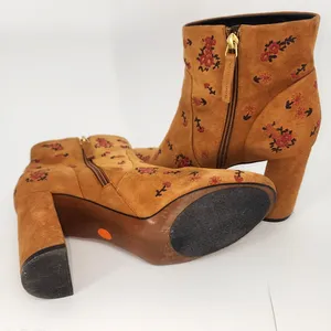 Bocage Cognac Suede Floral Embroidered Ankle Booties Block Heel EU 40 (US 9) thumbnail 10