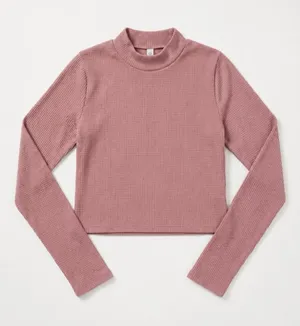 Aeropostale Seamless Mauve Waffle Knit Long Sleeve Crop Top - Medium thumbnail 1
