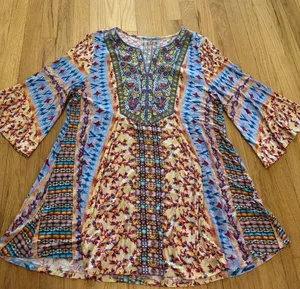 Soft Surroundings Fifi Bell Sleeve Embroidered Boho Top Sz L thumbnail 1