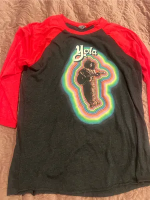 Women’s Black & Red Raglan Graphic Tee with Rainbow Music Print thumbnail 1
