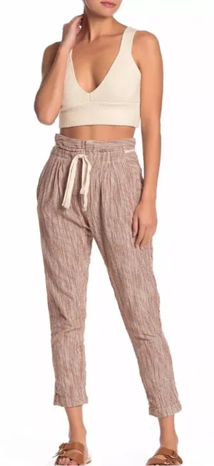 FREE PEOPLE Caraway Tapered Striped Cotton Pants Size 4 NWT Boho Coastal Casual thumbnail 1