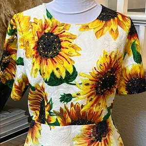 L'ATISTE Sunflower Paradise Mini Dress White Yellow Floral Embellished SZ Large thumbnail 3