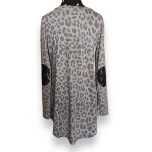 Simply Southern Womens Tunic Size Small Gray Leopard‎ Print Sequined Elbows Top thumbnail 2