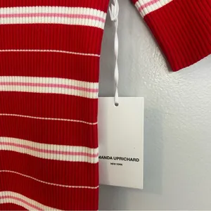 NWT Amanda Uprichard Red/Pink Ribbed Striped Short Sleeve Bodycon Mini Dress Lrg thumbnail 7