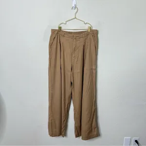 Anthropologie Avery Pleated Wide Leg Trousers‎ Linen Edition Khaki Womens Size L thumbnail 5
