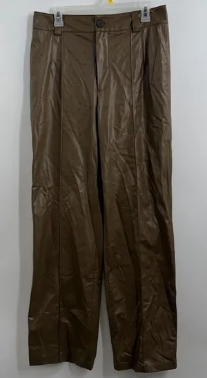 Zara The Francoise Faux Leather Straight Leg High Rise Pants Brown Large thumbnail 1