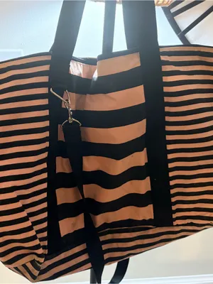 PINK Victoria's Secret Black and Tan Striped Tote thumbnail 6