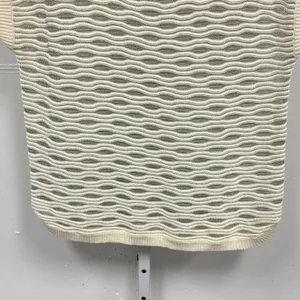 Ann Taylor Cream Metallic Wavy Knit Short Sleeve Sweater Top Large Relaxed Fit thumbnail 4