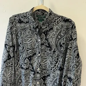Lauren Ralph Lauren Black White Paisley Non-Iron Cotton Button Down Shirt Large thumbnail 3