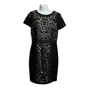 Anthropologie Maeve | Lasercut‎ Basalt Sheath Black Dress Short Sleeve Size 10 thumbnail 3