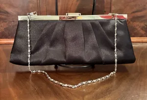 Jessica McClintock Black Satin Evening Clutch Formal Prom Wedding‎ Purse Vintage thumbnail 1