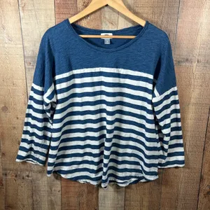 Old Navy Blue White Striped Knit Top XL Oversized Casual Coastal Nautical 3/4 thumbnail 1
