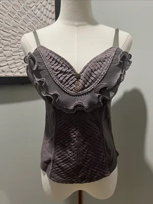 Pleated Ruffle V-Neck Cami Top in Dusty Mauve thumbnail 1