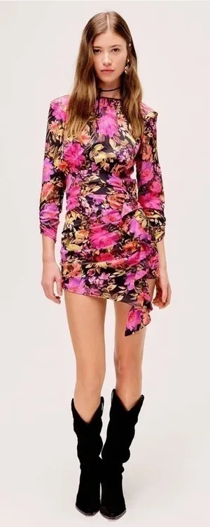 For Love & Lemons Dakota Long‎ Sleeve Ruched Floral Mini Dress Small NWT thumbnail 1
