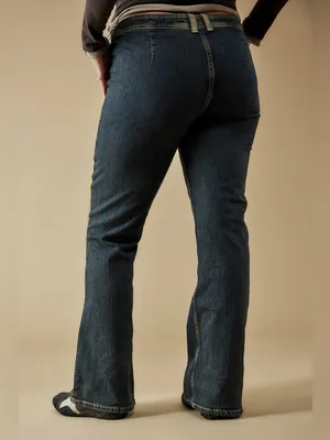 NWT Urban Outfitters Wide-Leg Jeans in Dark Wash with Tan Inset thumbnail 12