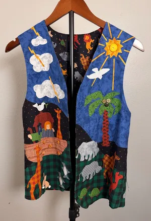 Handmade Noahs Ark Reversible Quilted Patchwork Animal Vest Multi-Color thumbnail 1