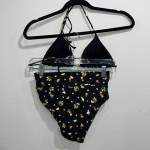 PINK bikini swimsuit size small orange lemon print high waist string top thumbnail 5