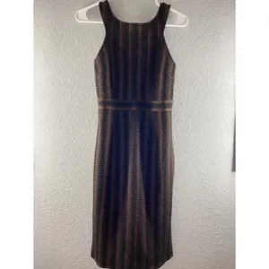 Anthropologie Maeve Meridian Midi Striped Quilted Brown Black Dress NWT thumbnail 4