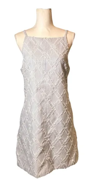THML Womens Sleeveless Dress Medium Blue White Stripe Textured Shift‎ Midi thumbnail 1