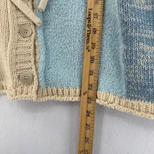 POL Blue Beige Patchwork Knit Hooded Button Cardigan Sweater Cozy Boho Size M thumbnail 9