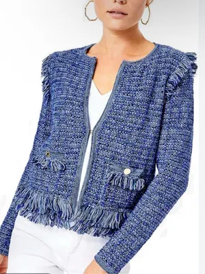 Lilly Pulitzer Simora Fringe Tweed Cardigan - Blue thumbnail 1