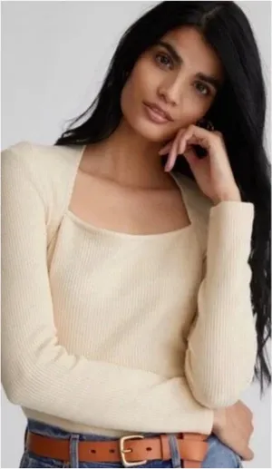 Anthropologie Long Sleeve Square Neck Top Ivory Cream Cozy Ribbed plus size 3X thumbnail 1