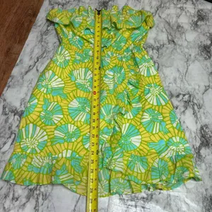Lilly Pulitzer Strapless Summer Dress Blue Yellow Ruffled Hems size small thumbnail 6