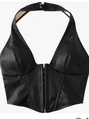 PU Leather Crop Top Women's Hook Eye Backless Halterneck NWOT size Xlarge thumbnail 4