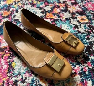 Tory Burch Priscilla Leather Flat Vicuña Womens 7 Tan thumbnail 1