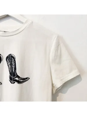Shein Shirt Size XL White Cowboy Boot Crewneck Cropped Rodeo Blouse Rancher Boho thumbnail 2