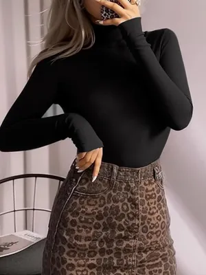 Mangopop Black Long Sleeve Mock Neck Turtleneck Bodysuit Size Medium thumbnail 2