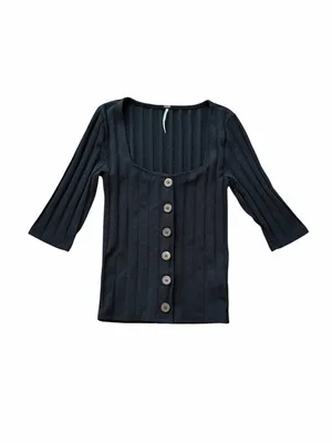 Free People Central Park Women's Black Ribbed Button-Front Top Size XS thumbnail 4