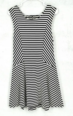Free People Striped Fit Flare Dress Womens Size L Black White Mini Knit Zip Back thumbnail 1