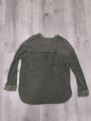 Dokotoo Green Textured Long Sleeve Button Henley Top Casual Loose Fit size mediu thumbnail 2