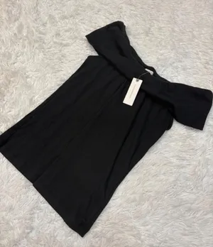Anthropologie Nwt pilcro Off-Shoulder Black Women's ribbed twist top thumbnail 1