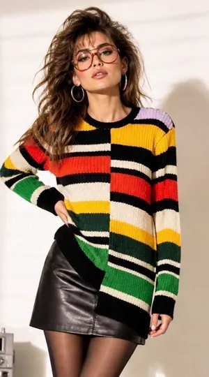 Nine West Color Block Sweater Asymmetrical Hem Retro Black XS thumbnail 1