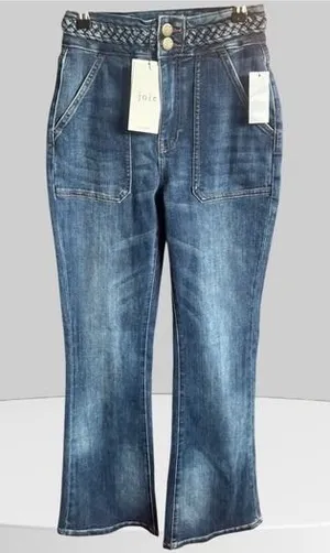 La Joie Vertical Slub Braided Belt‎ Flare Leg Jean Indigo Reseda Wash thumbnail 1