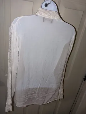 The Kooples White Collared LS Crochet Lace Trim Button Up Blouse Top Size 1 thumbnail 2
