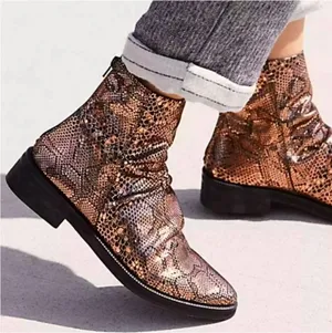 EUC Free People Leather Amarone Cooper Snakeskin Boots Size 7.5 thumbnail 1