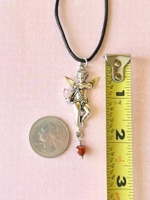 Handmade vintage antique style fairy angel cherub & red glass heart necklace❤️ thumbnail 4