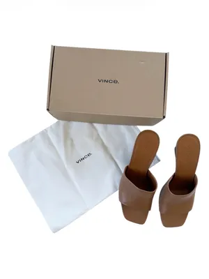 VINCE Pia Leather Wedge Sandals - Tan Size 9 thumbnail 2