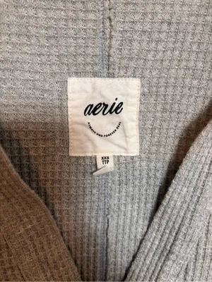 Aerie Women’s Shirt Top Waffle V Neck Oversized Heather Gray Cotton Blend XXS thumbnail 3