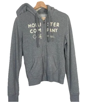 Hollister Y2K Full Zip Gray Sweatshirt Jacket Womens‎ Medium Hooded 90s Preppy thumbnail 1